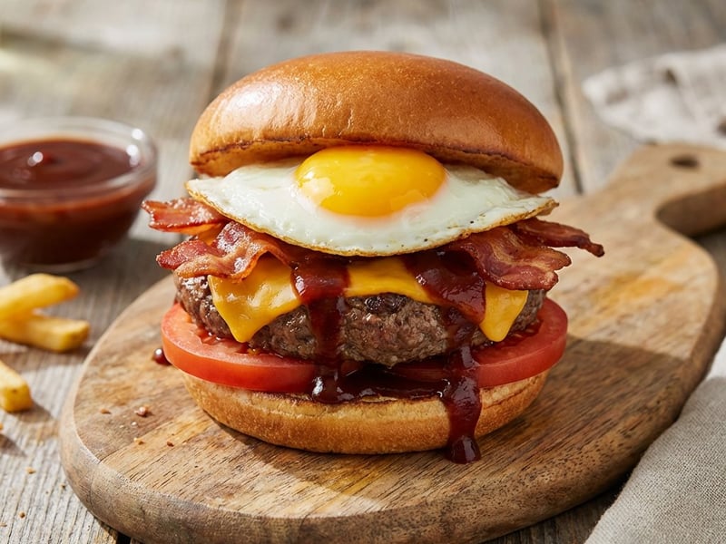 Juicy Beef Burger with Fried Egg and Bacon