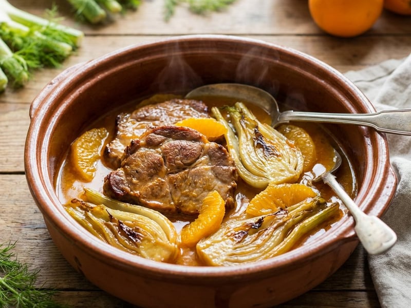 Schweinenacken mit Fenchel und Orangen