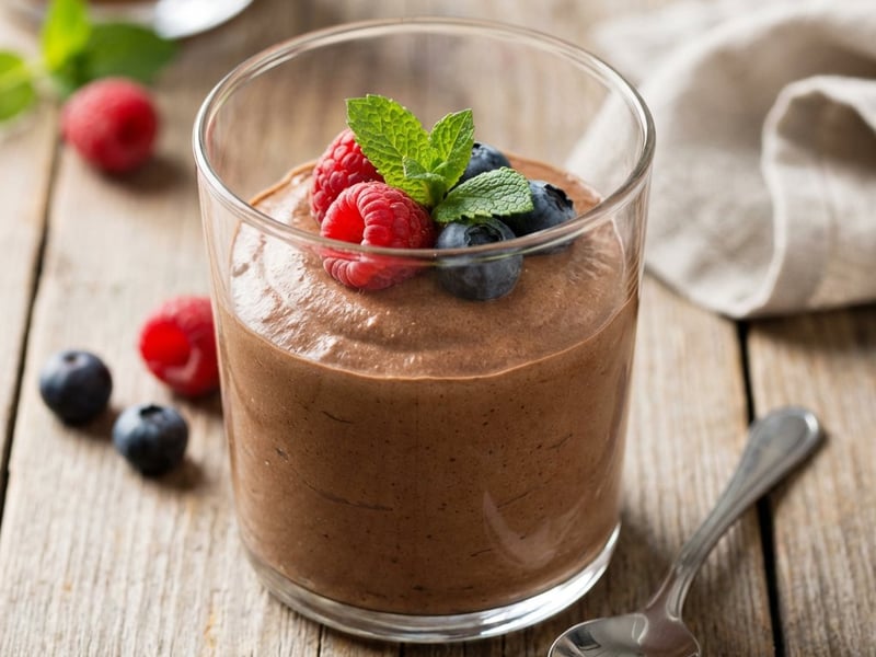 Luftige Schokoladenmousse mit frischen Waldbeeren