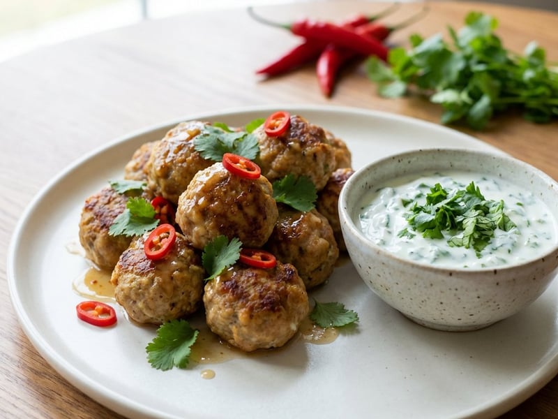 Asiatische Fleischbällchen mit Koriander-Dip