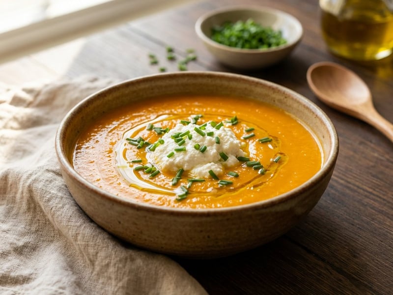 Karottencremesuppe mit Ingwer und Ricotta