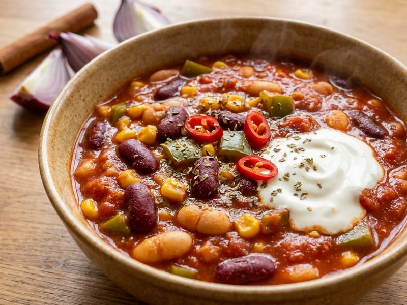 Würziges Bohnen-Chili mit Mais und Rotwein
