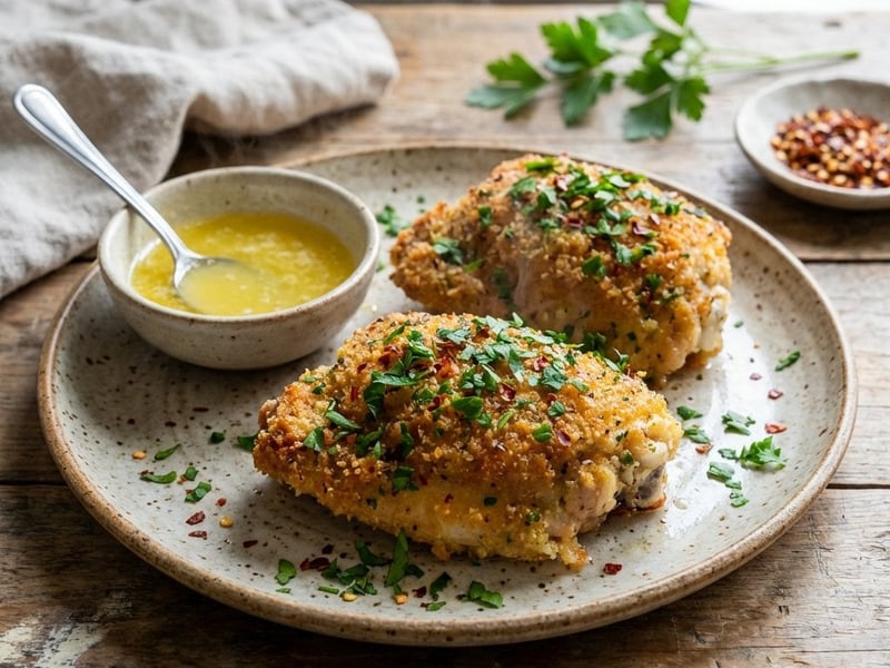 Hähnchen in aromatischer Panade mit Zitronensauce