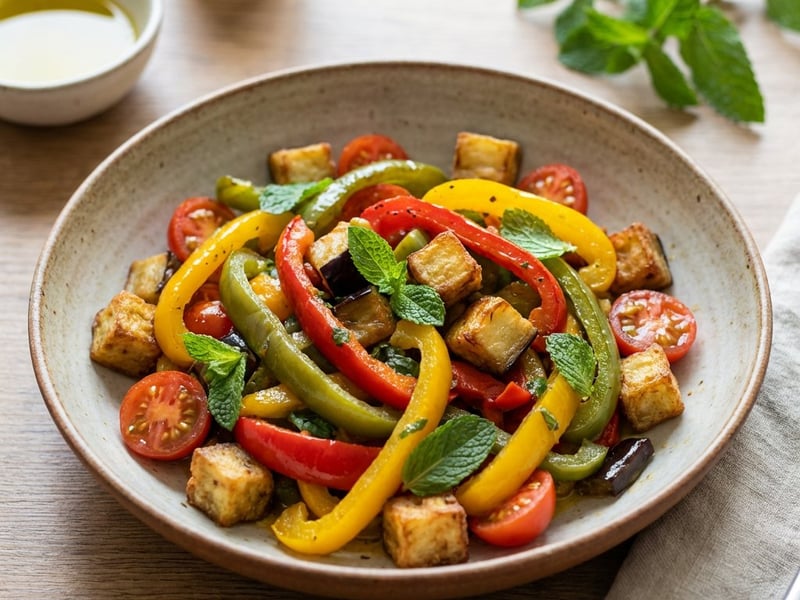 Mediterraner Salat mit gerösteter Paprika und Aubergine