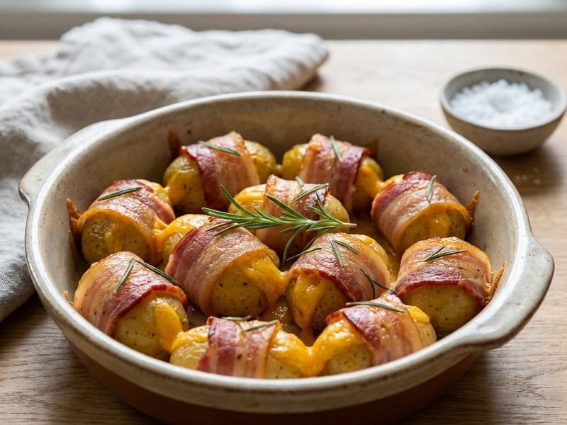 Kartoffeln im Speckmantel mit Cheddar und Rosmarin