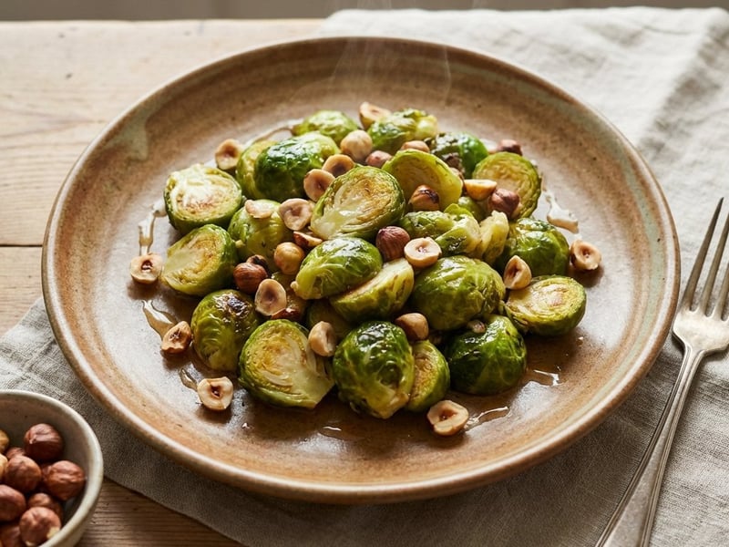 Warm Brussels Sprout Salad with Hazelnuts