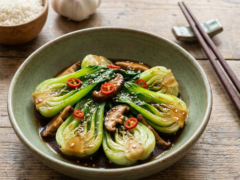 Gebratener Pak Choi mit Shiitake-Pilzen