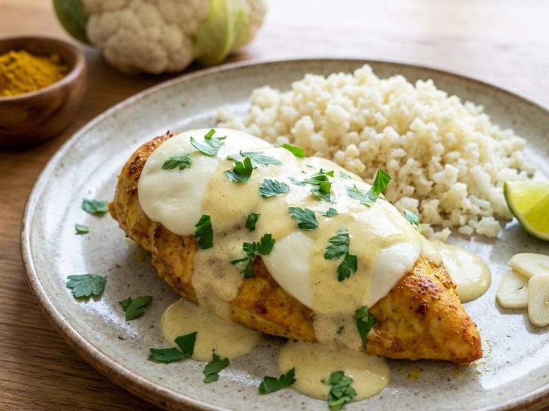 Curry-Hähnchenbrust mit Blumenkohlreis