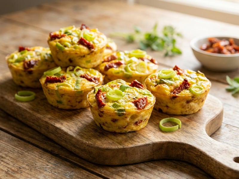 Eier-Muffins mit getrockneten Tomaten und Lauch
