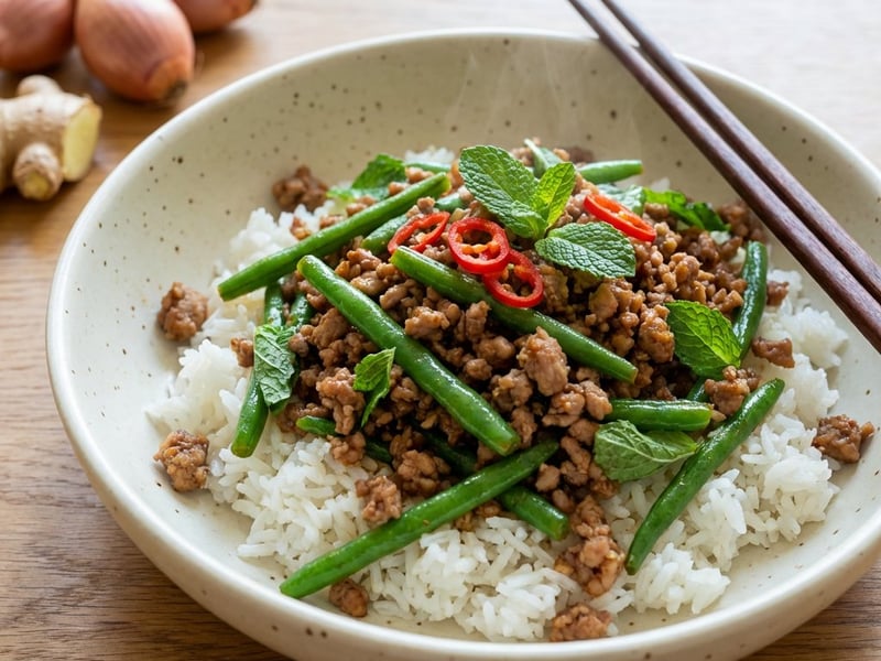 Vietnamesisches Hackfleisch mit grünen Bohnen