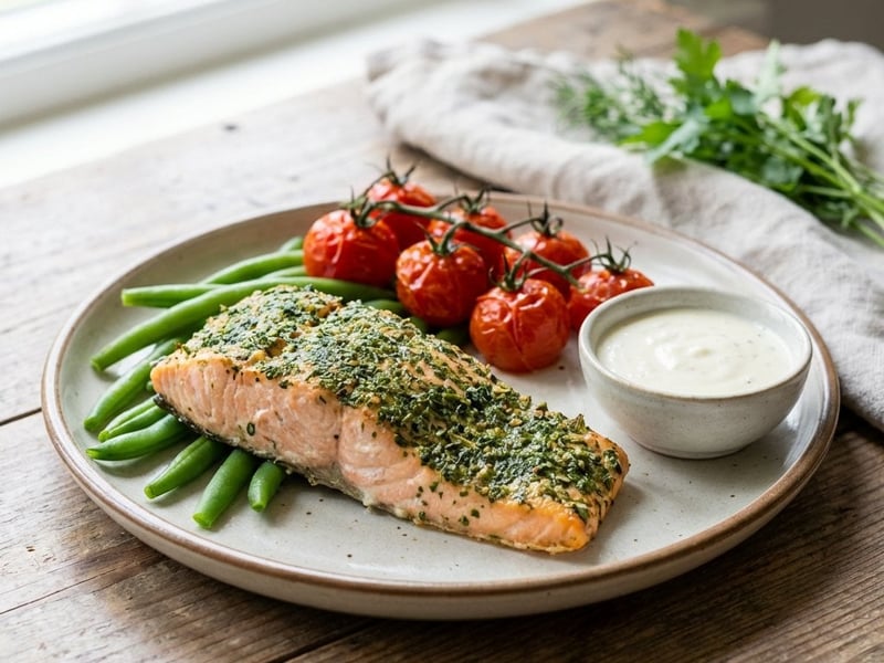 Gebackener Kräuterlachs mit Parmesansauce