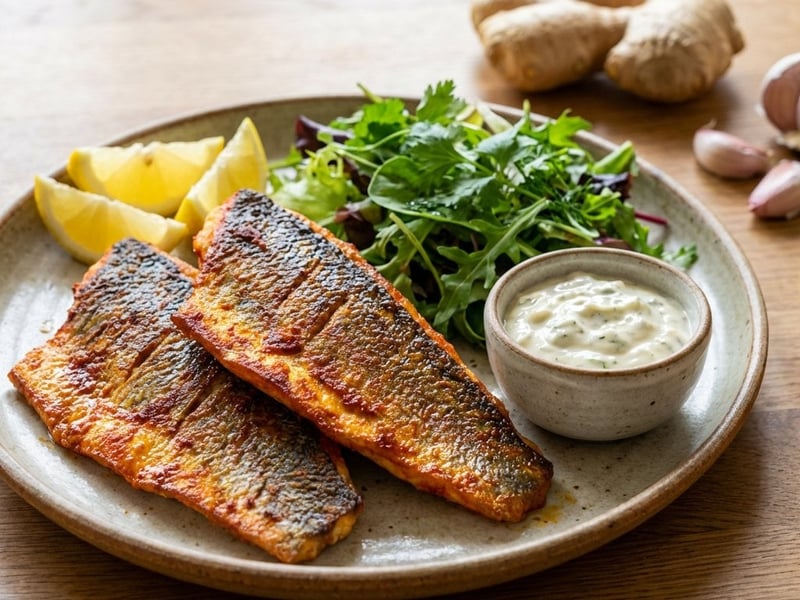 Tandoori Wolfsbarsch mit frischem Salat
