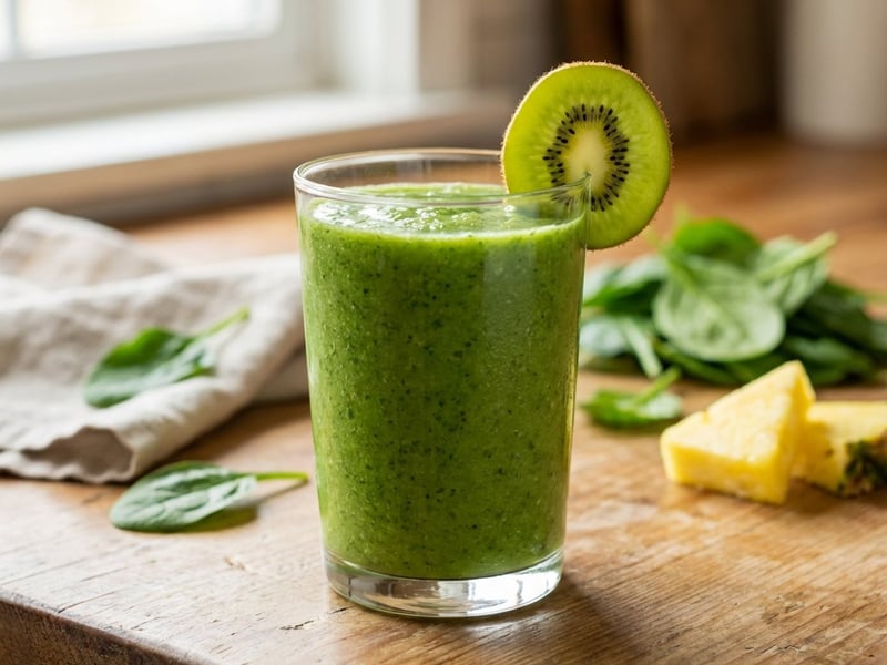 Grüner Smoothie mit Mango, Ananas und Kiwi
