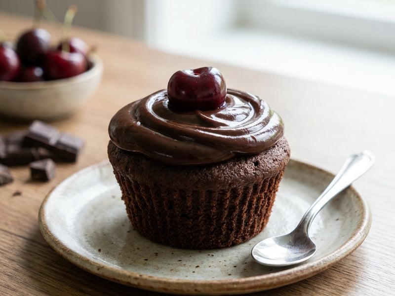 Schokoladen-Cupcakes mit Sauerkirschen