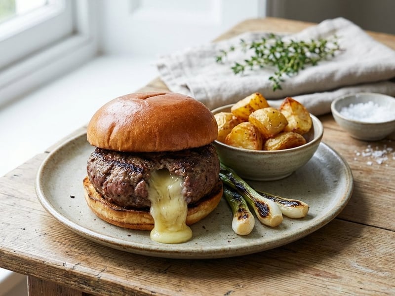 Gegrillter Rinderburger mit Camembert-Füllung