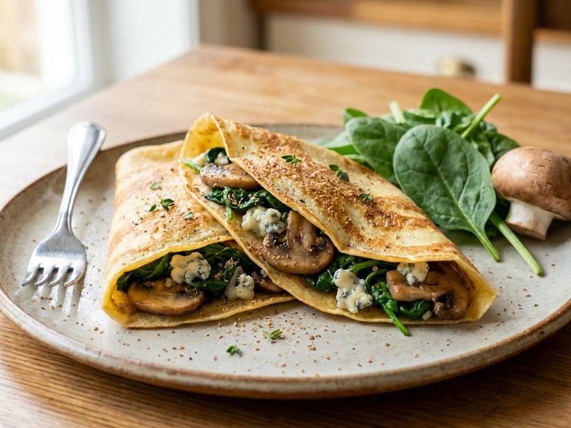 Herzhafte Pfannkuchen mit Spinat und Roquefort