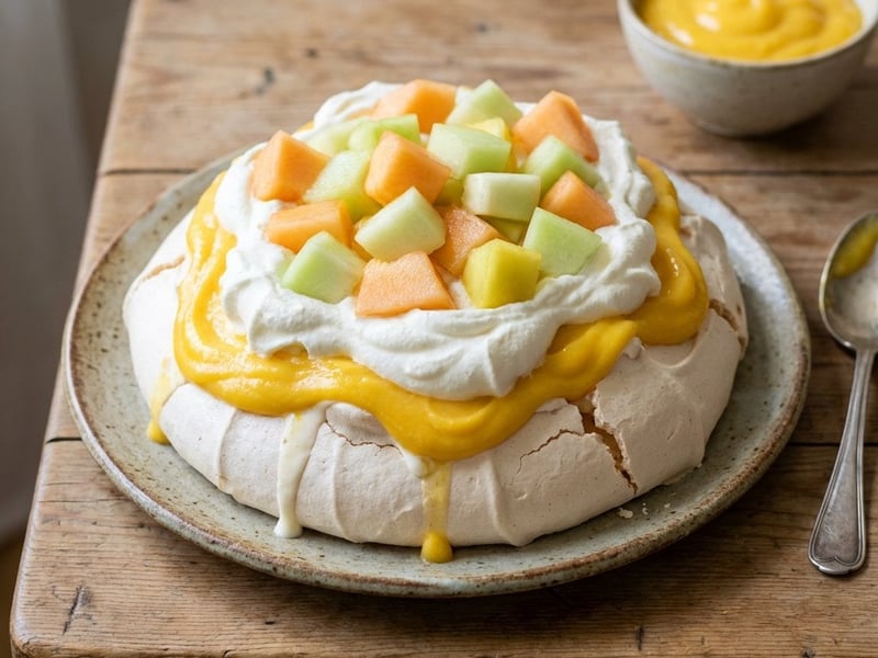 Pavlova mit Mangocreme und Schlagsahne