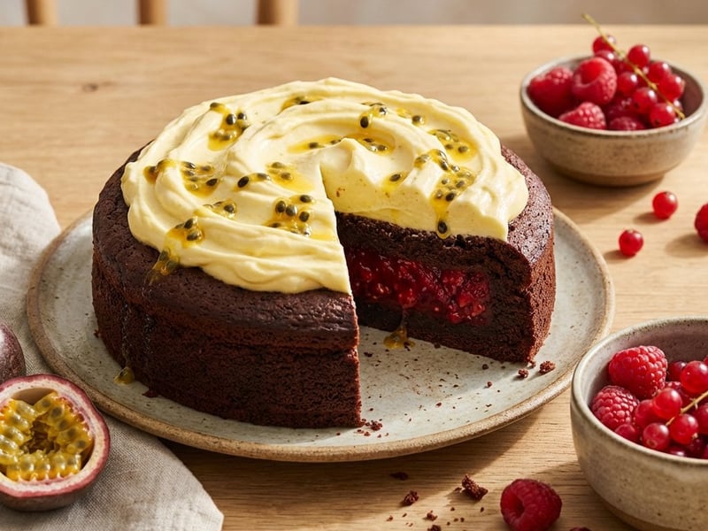 Schokoladenkuchen mit Passionsfrucht