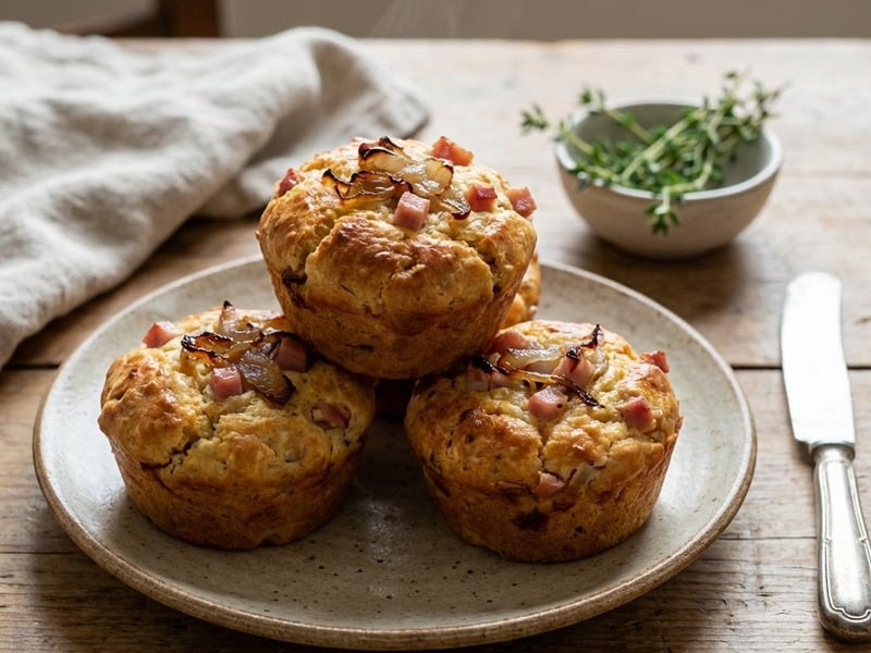 Herzhafte Gouda-Muffins mit Schinken-Schalotten-Topping
