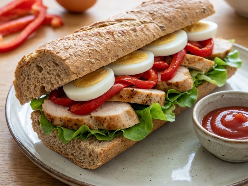Hähnchen-Sandwich mit gerösteter Paprika