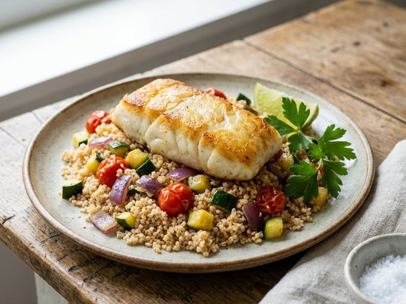 Kabeljau mit Couscous und Gemüse