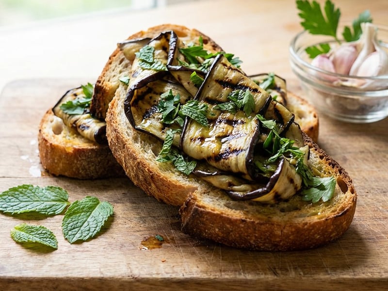 Bruschetta mit gegrillter Aubergine | Leichter italienischer Snack