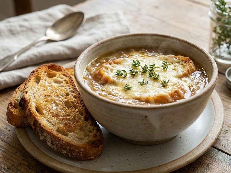 Schnelle Zwiebelsuppe mit Thymian