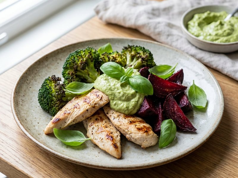 Hähnchensalat mit Avocado-Pesto und Roter Bete
