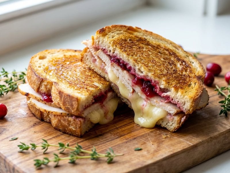Überbackenes Puten-Camembert-Sandwich mit Preiselbeer-Dressing