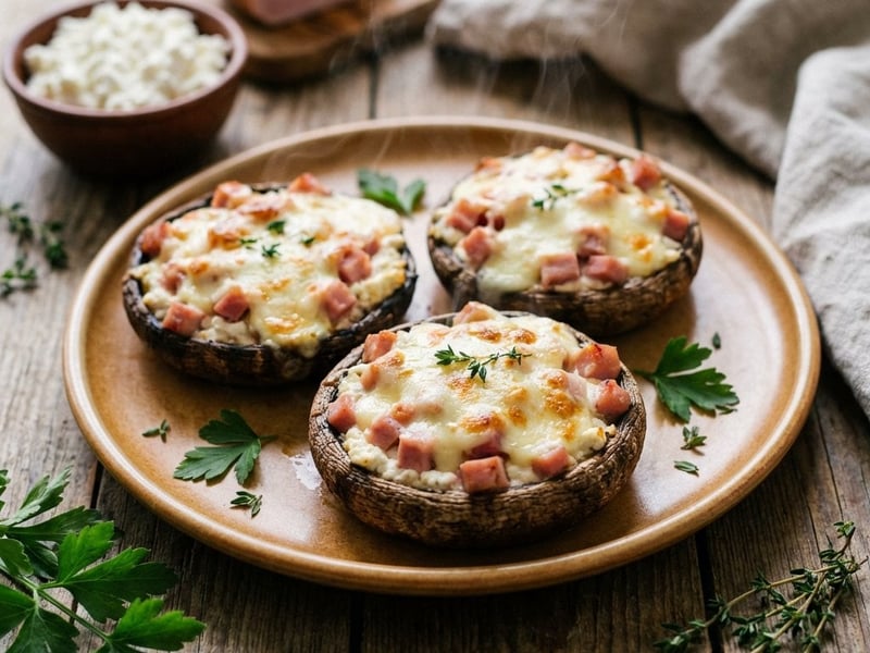 Gefüllte Portobello-Pilze mit Schinken und Ricotta