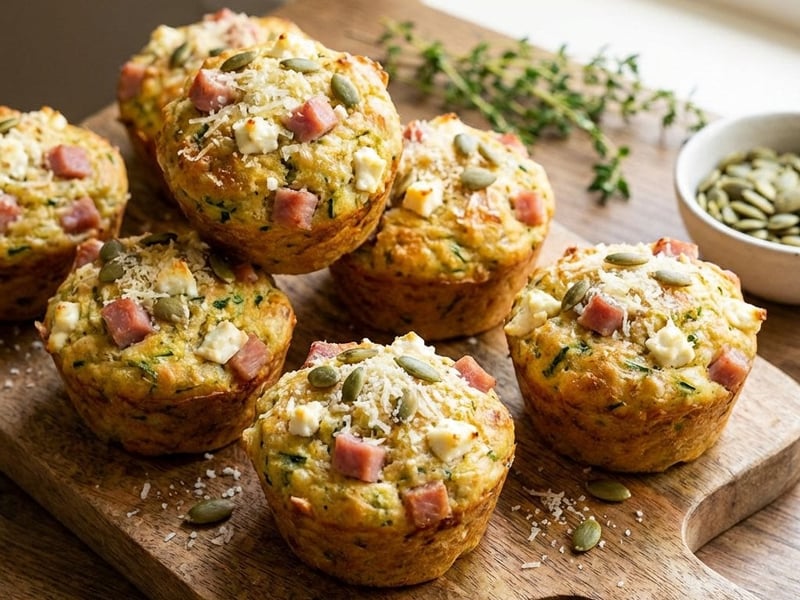 Herzhafte Zucchini-Muffins mit Schinken und Feta