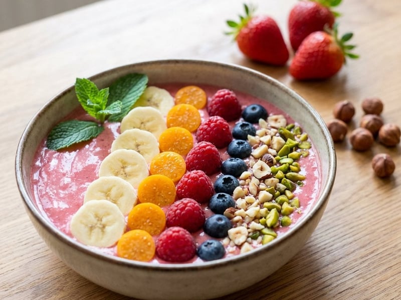 Smoothie Bowl mit Erdbeeren und Bananen