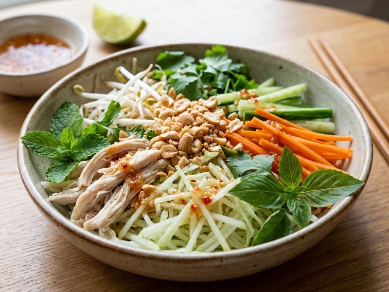 Vietnamesischer Kohlrabisalat mit Hähnchen (Nộm su hào)