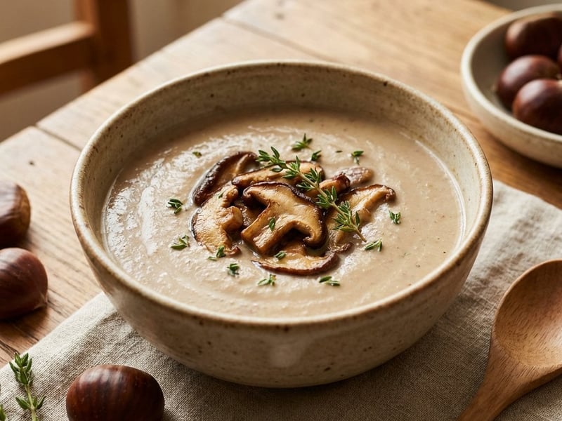 Kastaniencremesuppe mit Shiitake-Pilzen