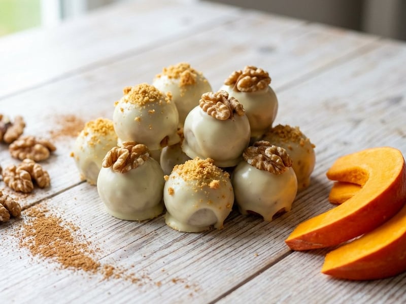 Kürbis-Pralinen in weißer Schokolade