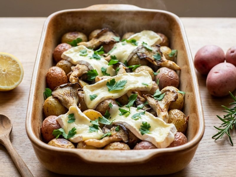 Zitronenkartoffeln mit Austernpilzen und Camembert