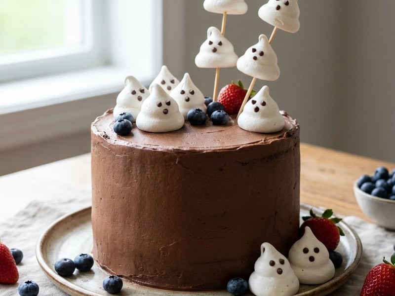Halloween Chocolate Cake with Coffee Cream and Meringue Ghosts