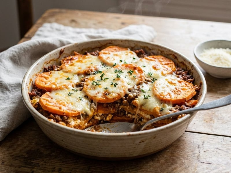 Süßkartoffel-Lasagne mit Rinderhackfleisch