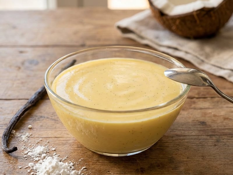 Eigelb-Pudding mit Kokosmilch und Vanille