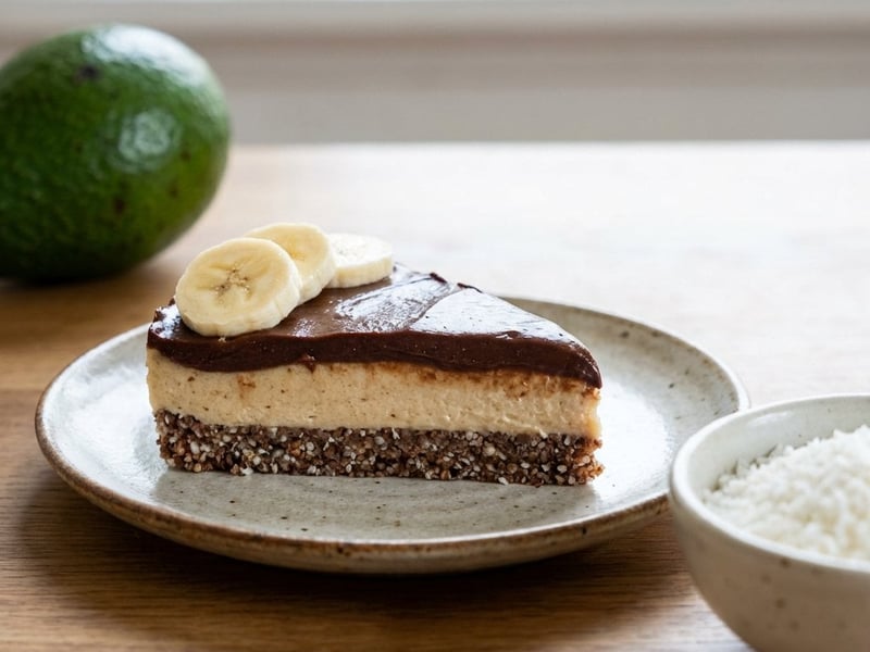 No-Bake Banana Cake with Peanut Butter & Avocado Chocolate Frosting