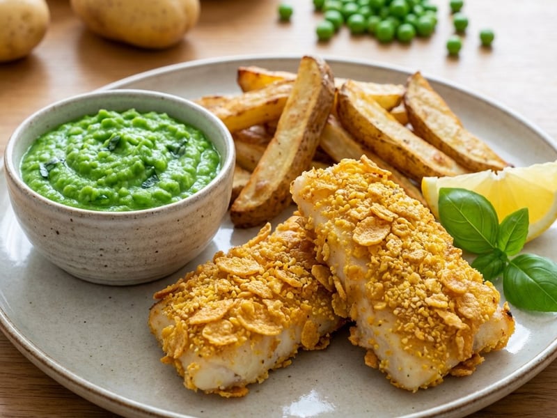 Healthy Fish and Chips with Pea Puree