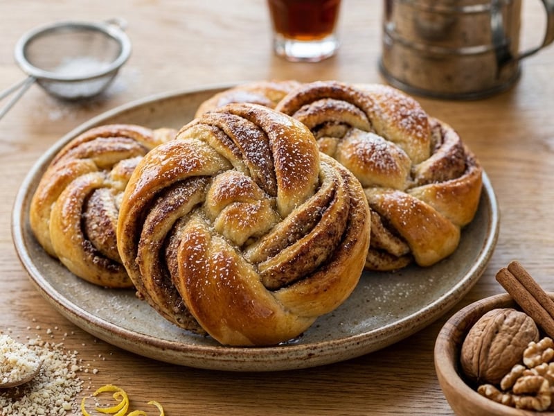 Zimtzöpfe aus Hefeteig mit Walnüssen