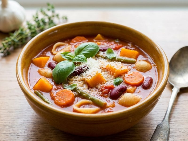 Klassische Minestrone mit Kürbis und Bohnen