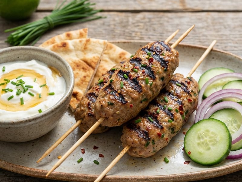 Turkey Mince Skewers with Lime-Yogurt Dip