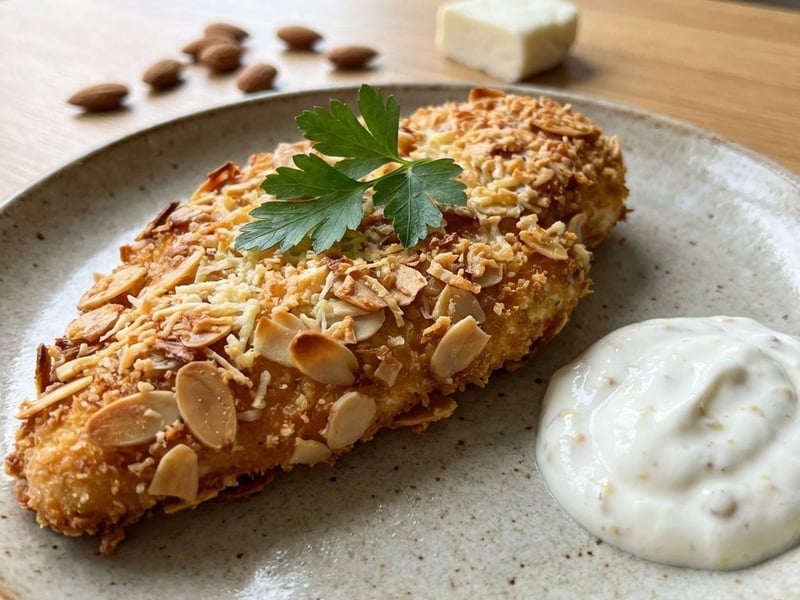 Hähnchenschnitzel mit Mandel-Halloumi-Kruste