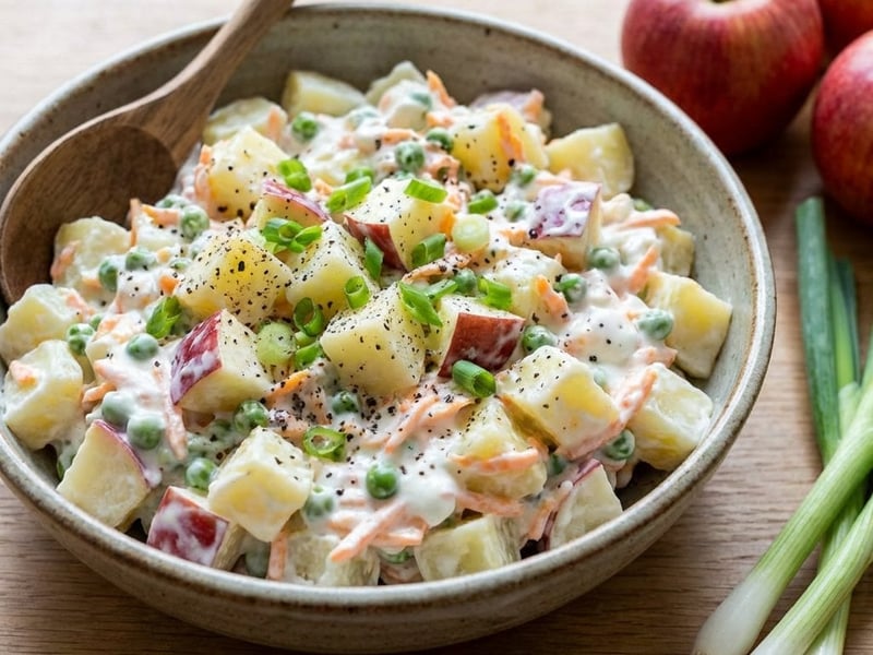 Frischer Kartoffelsalat mit Joghurt und Äpfeln