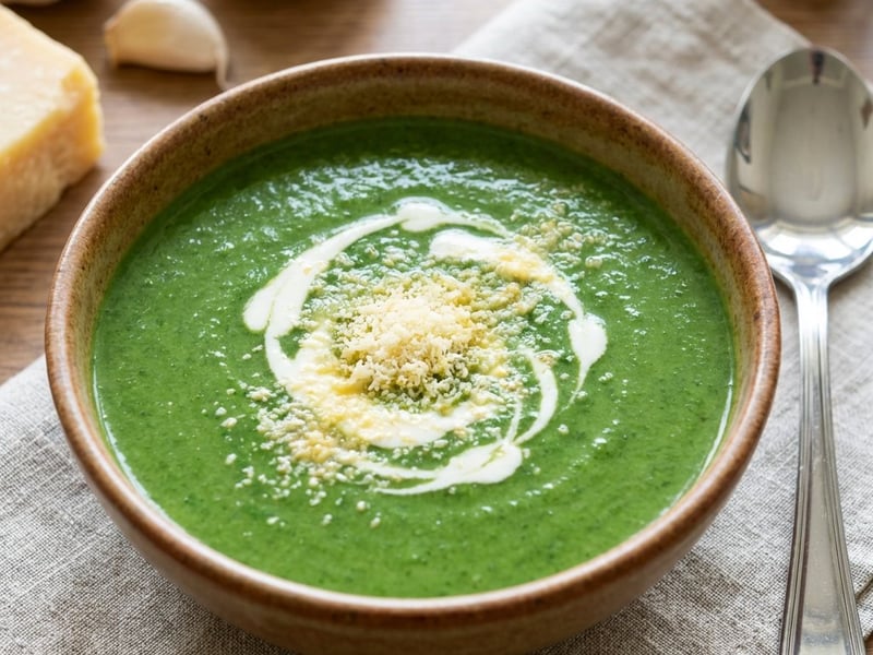 Cremige Spinatsuppe mit Parmesan