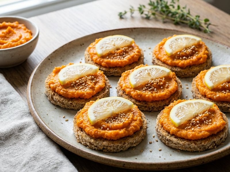 Canapés mit frischem Karottenaufstrich & Sesam