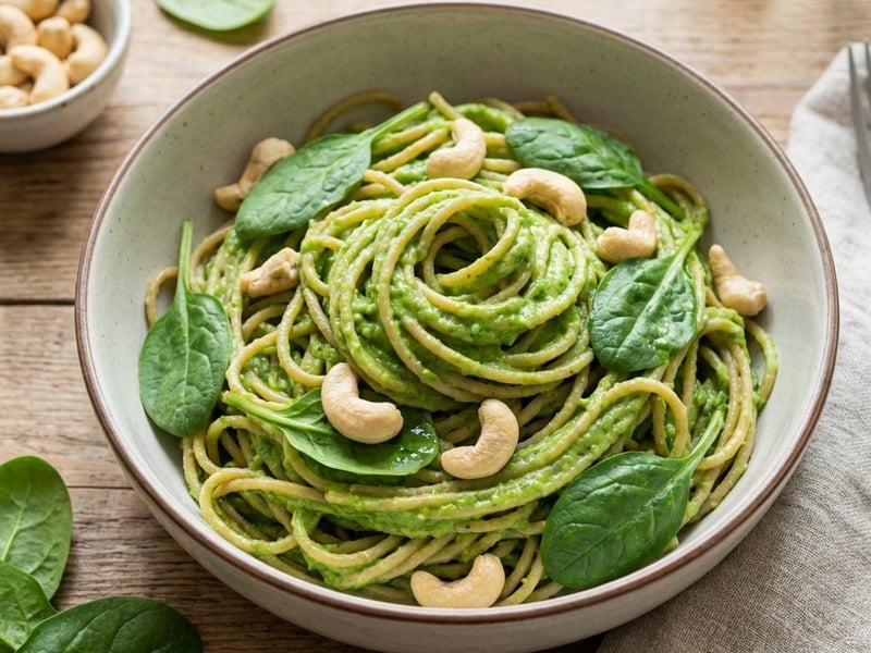 Cremige Erbsen-Pasta mit Cashews & Spinat | Gesund & Schnell