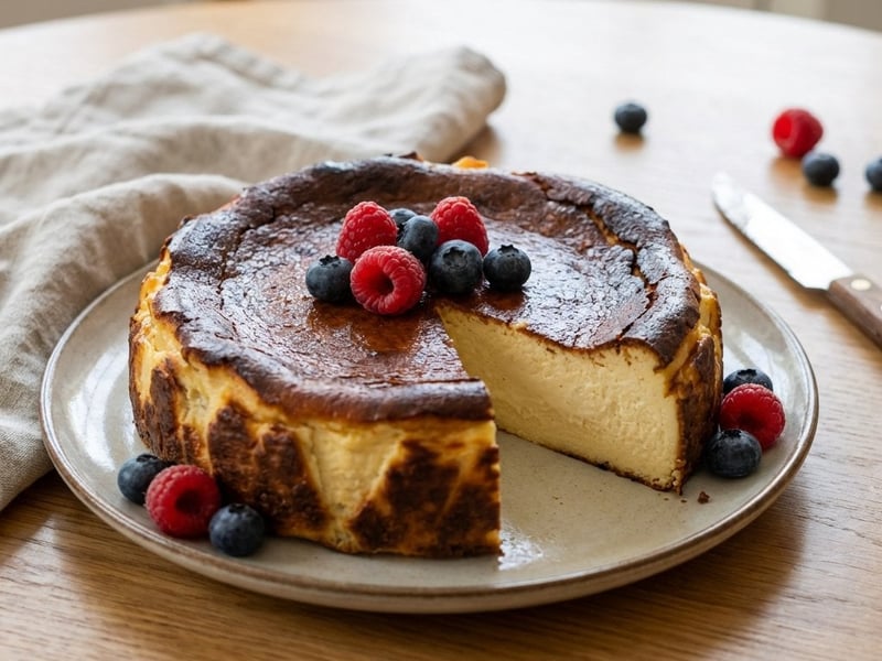 Baskischer Käsekuchen mit frischen Beeren